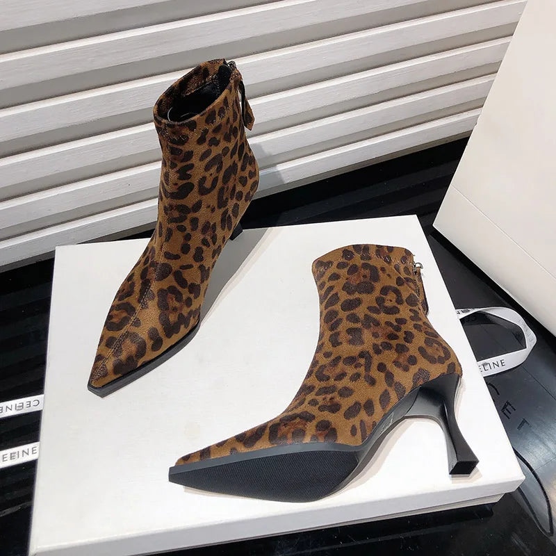 Laurens Calzature Stivaletti Donna Eleganti con Stampa Leopardata e Tacco Alto